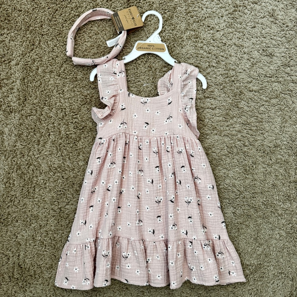 Rabbit & Bear Organic Cotton Pink Floral Kids Dress